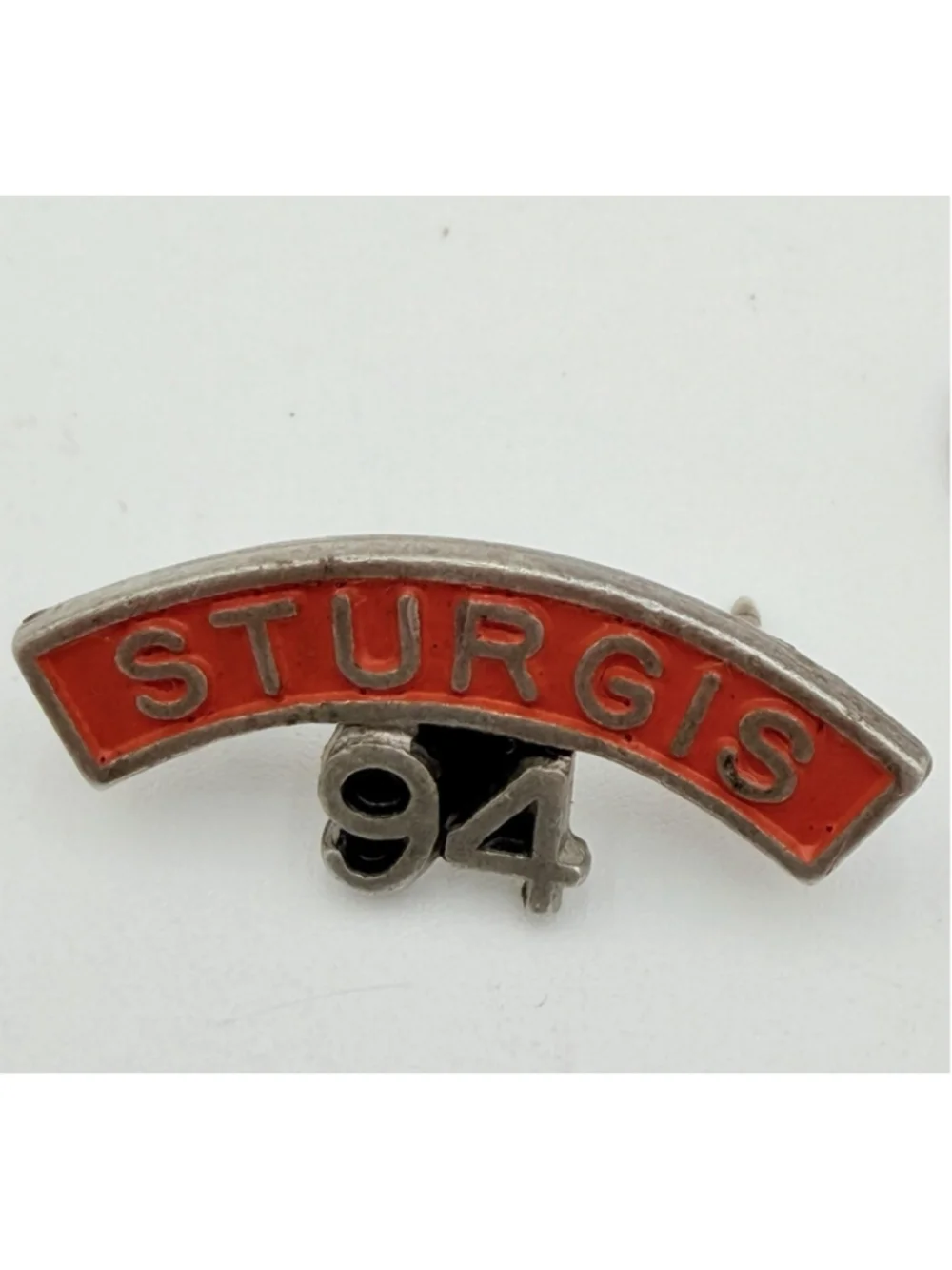 1994 STURGIS Motorcycle Rally Hat Vest Jacket Lapel Pin Red Enamel
